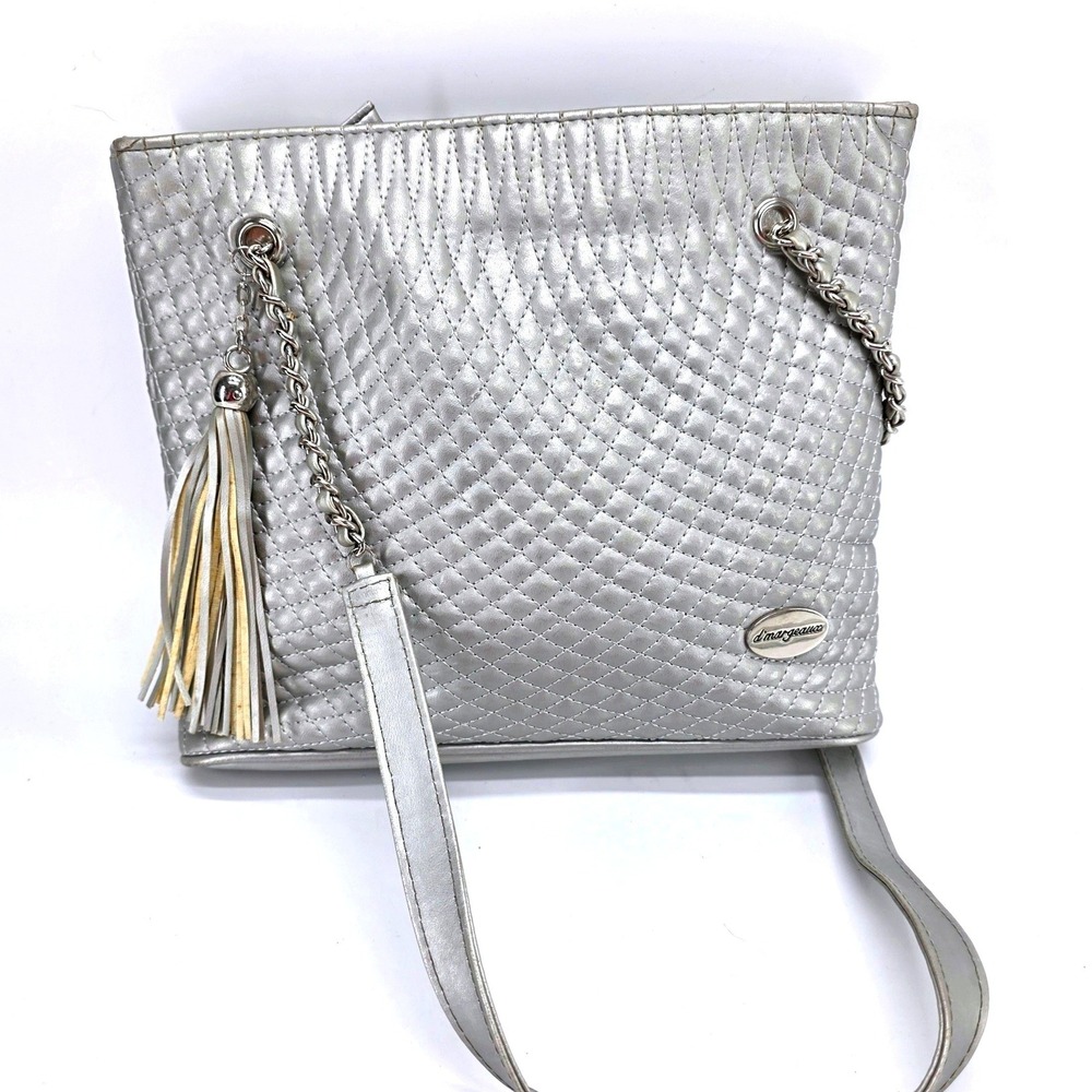 D'margeaux Shoulder Bag Gray Silver Quilted Chain Strap Tassel Y2K Vegan Leather